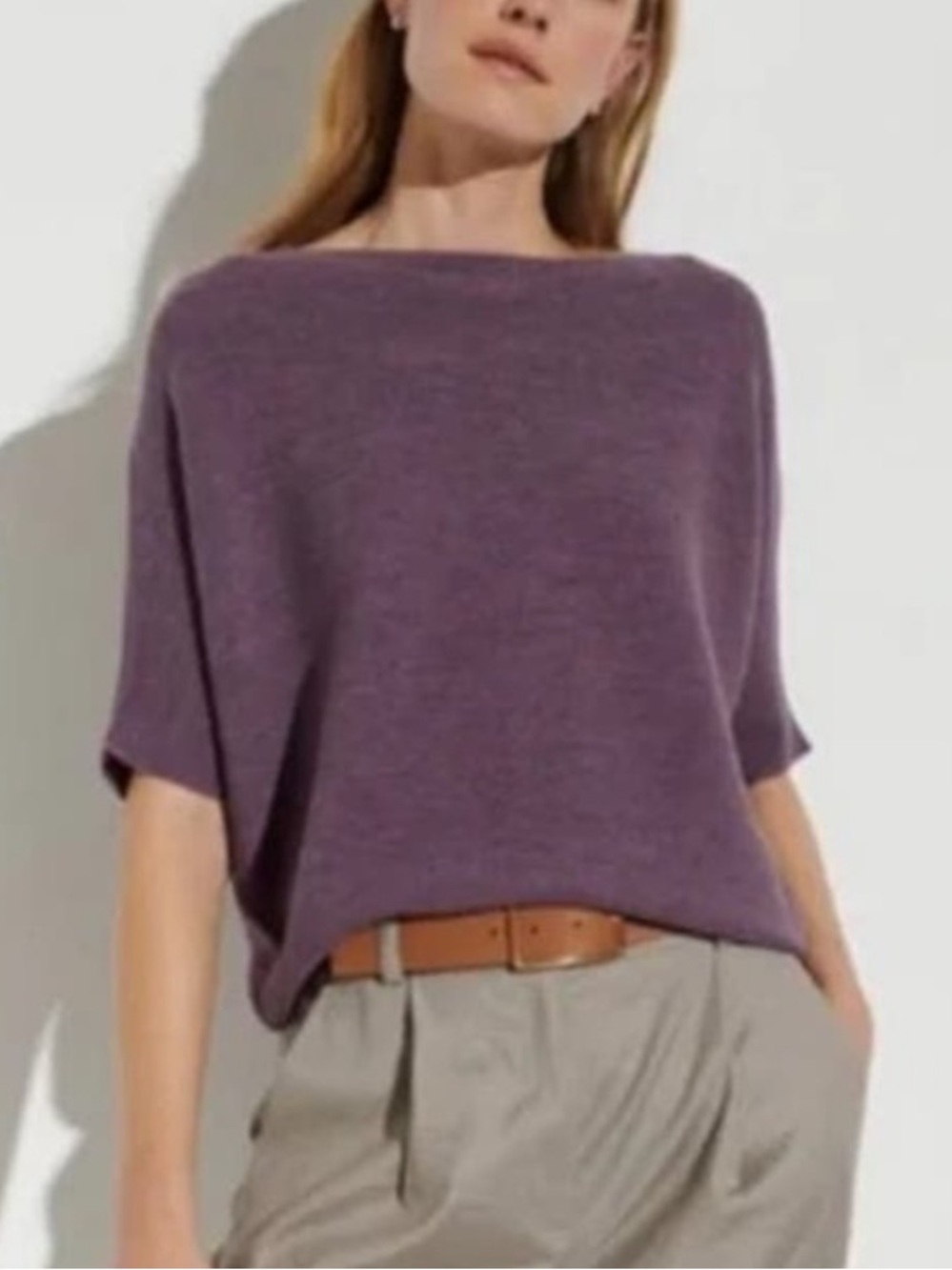 The Reset R Label Wool Short Sleeve Dolman Sweater Jumper Lavender Career-XS